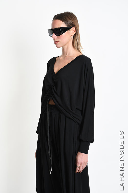 LH W5393 SWEATER Over-Cropped in Bamboo Jersey Black