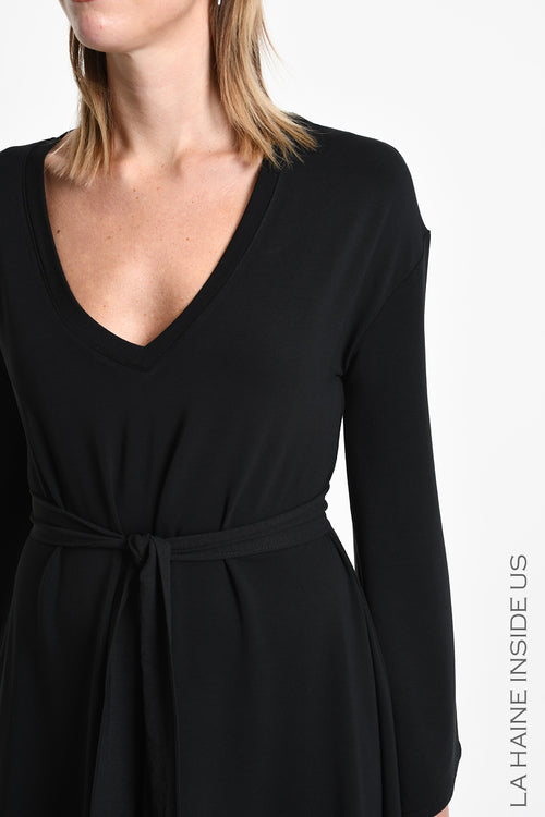 LH W5394 DRESS Asymmetric Bamboo Jersey Black