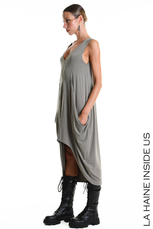 LH  W5367 DRESS Asymmetric Jersey Bamboo Mud
