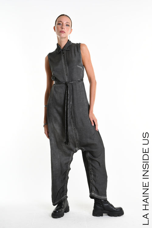 LH W5382 JUMPSUIT/DRESS Multifunctional Over Dyed Viscose Satin Black