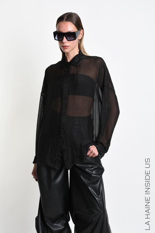 LH W5481 SHIRT Over Viscose Silk Garment Dyed Black