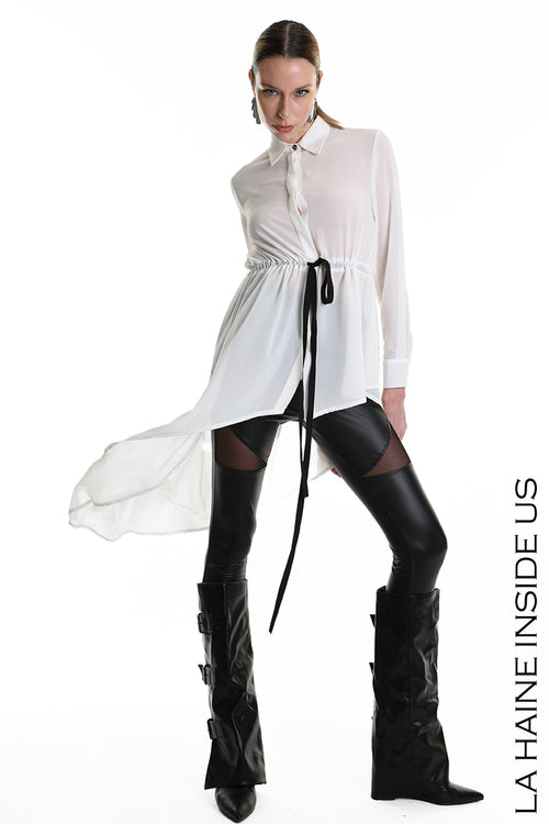LH W5246 SHIRT Asymmetric Georgette White