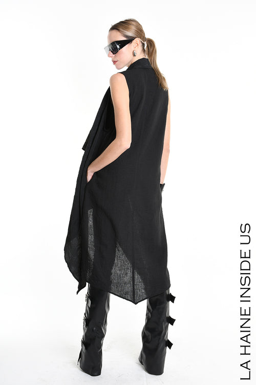 LH W5195 GILET Lungo in Nylon Jacquard & Tulle Stretch UNISEX D Nero