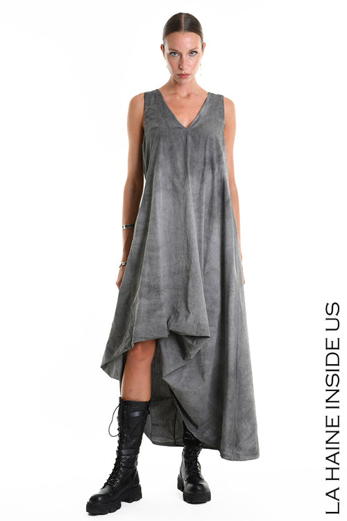 LH  W5379 DRESS Dyed Cotton Gabardine Grey