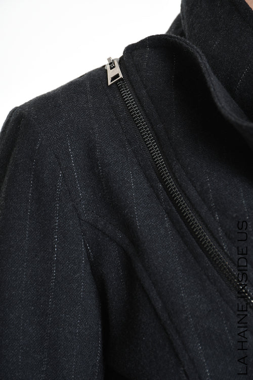 LH W5176 JACKET Asymmetric Flannel Pinstripe Black