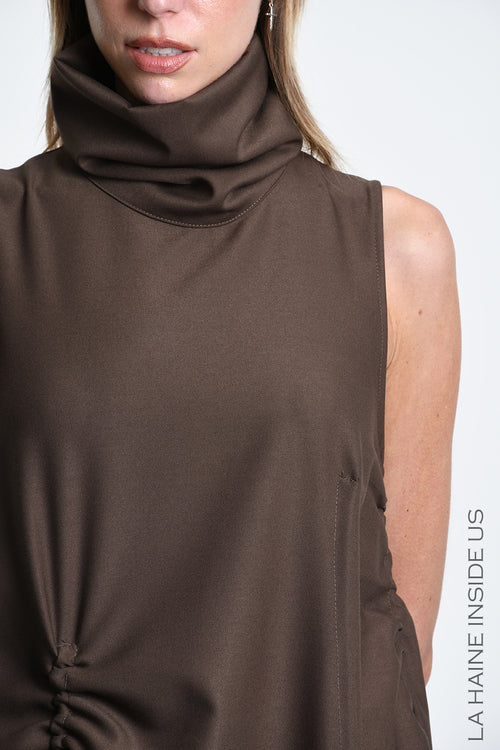 LH  W5442 DRESS Sleeveless Oversized in Flowing Viscose Blend Brown