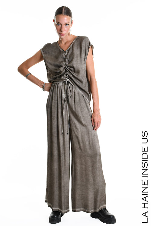 LH W5278 TUNIC Over Asymmetrical Viscose Satin Dyed Cold Mud