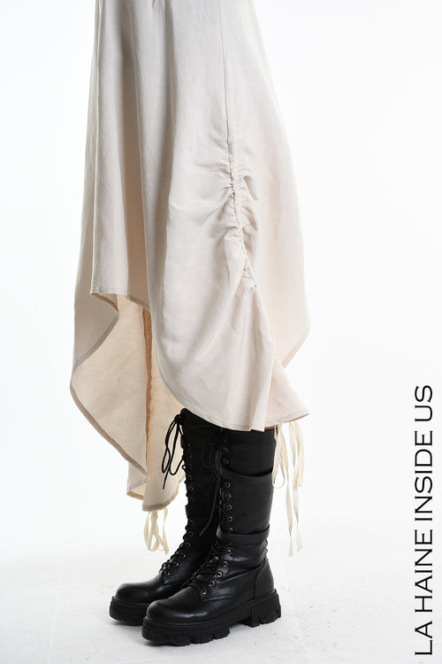 LH W5365 DRESS Asymmetric Fluid Viscose Linen Flamed Sand