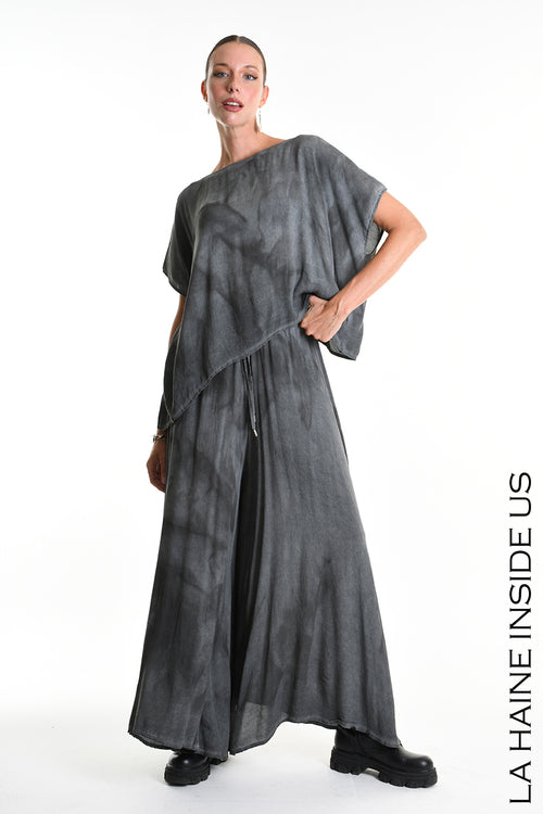 LH W5311 T-SHIRT Over Asymmetric Viscose Dyed Cold Grey