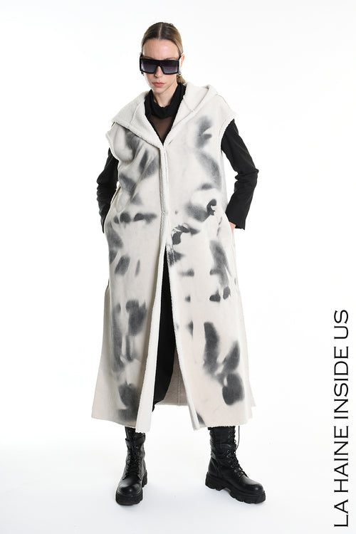 LH W5169 COAT Sleeveless Faux Sheepskin Dyed Printed UNISEX D White