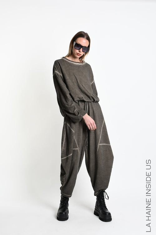 LH W5461 SWEATER Doubled Over Crop Fleece Dyed Cold Beige