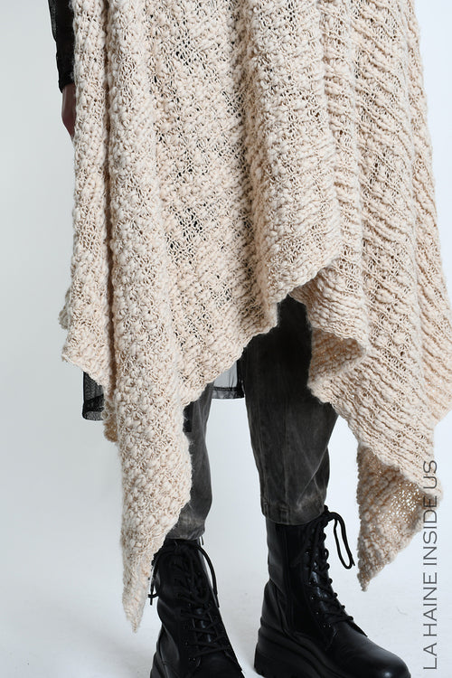 LH W5521 VEST Asymmetric Wool-Blend Fineness 5 Braided Boucle UNISEX D Ecru