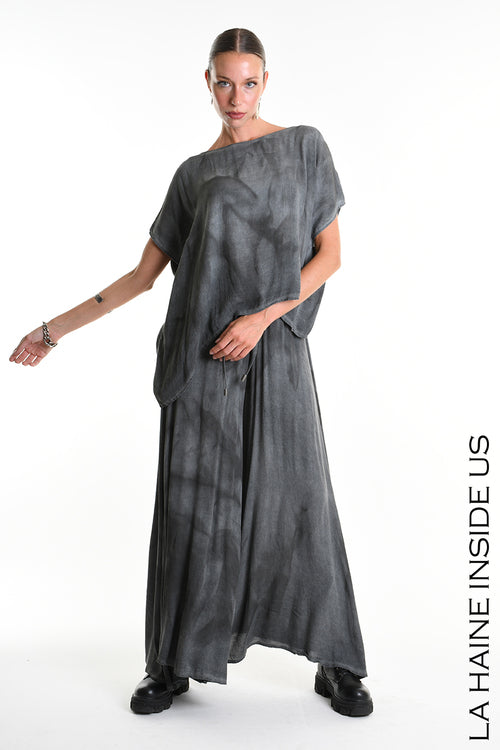LH W5311 T-SHIRT Over Asymmetric Viscose Dyed Cold Grey
