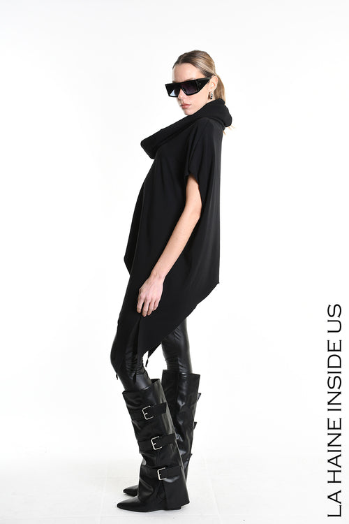 LH W5208 MAGLIA Over Asimmetrica in Jersey Bamboo Nero