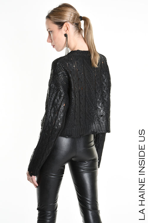 LH W5136 SWEATER Crop Braided Thickness 3 Black