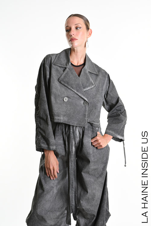 LH W5381 JACKET Over-crop Dyed Cotton in Gabardine Grey