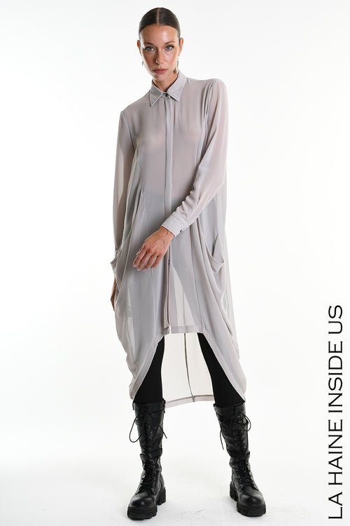 LH W5356 SHIRT Asymmetrical Georgette Grey