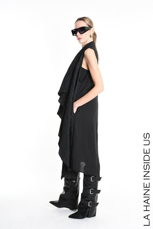 LH W5195 GILET Lungo in Nylon Jacquard & Tulle Stretch UNISEX D Nero