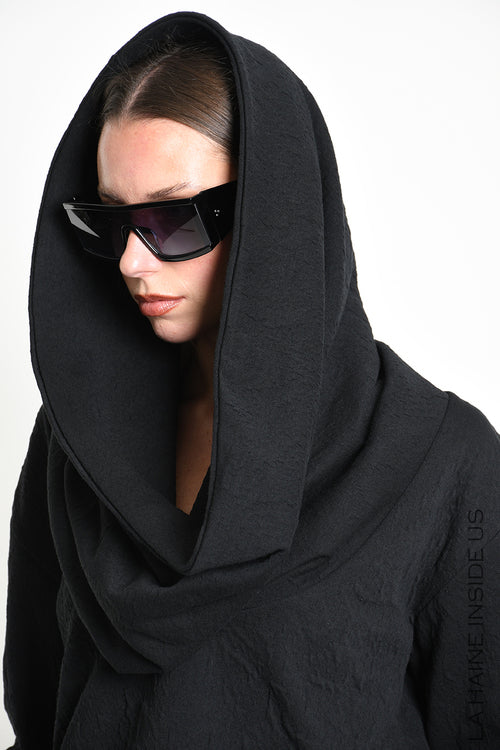 LH W5449 SWEATER Crop Embossed Stretch Fleece Black