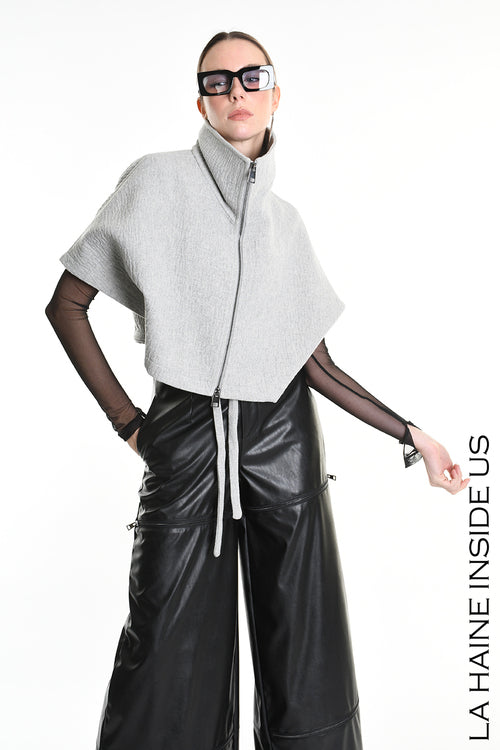 LH W5147 CAPE Asymmetric Cloth Embossed Wool Grey