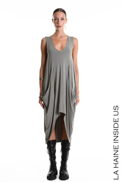 LH  W5367 DRESS Asymmetric Jersey Bamboo Mud