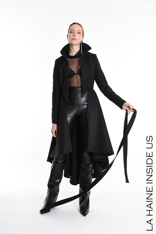 LH W5151 COAT Asymmetric Cloth Lined Black