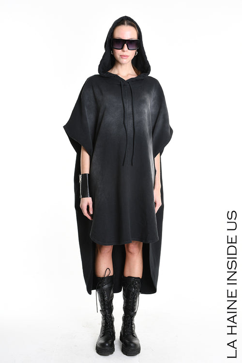 LH  W5224 DRESS Over Asymmetric Chorosive Treatment Fleece Black