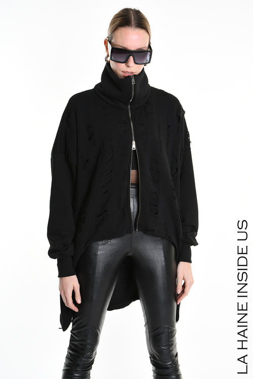 LH W5202 SWEATSHIRT Over Asymmetric Knitted Blend Wool Black