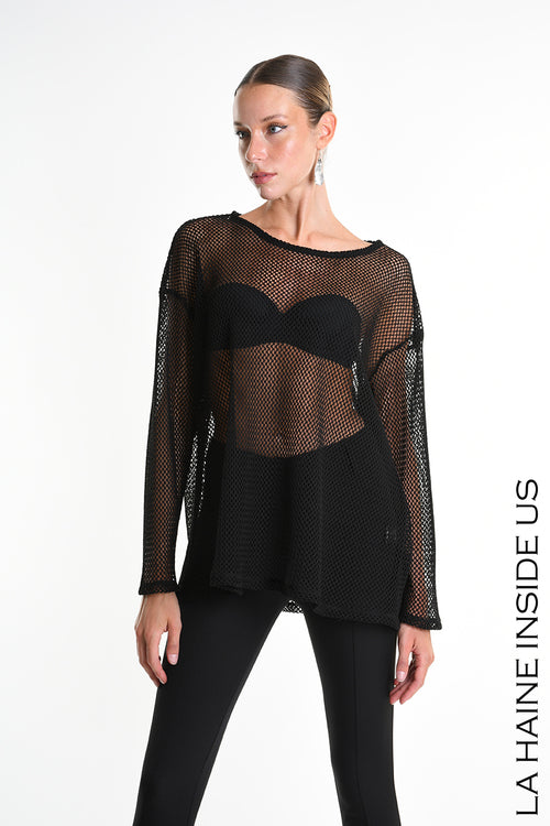 LH W5344 SWEATER Over Mesh Black