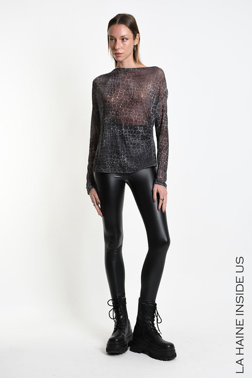 LH W5428 SWEATER Regular Tulle Stretch Printed Black