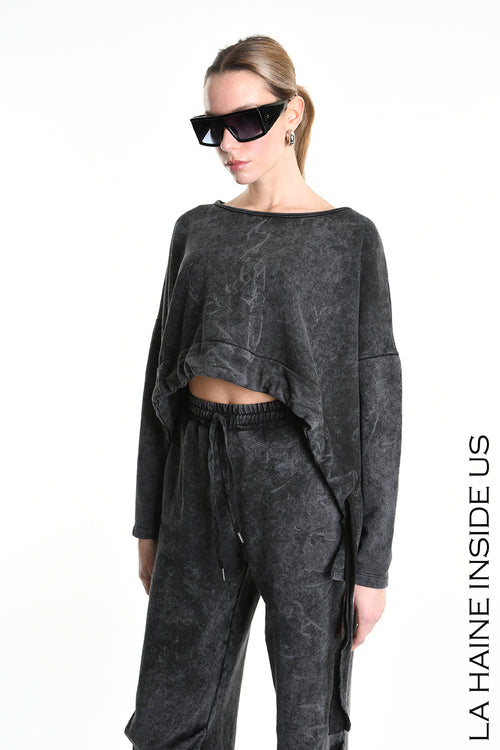 LH W5228 TROUSER Wide Fit Dyed Marmoryzed Fleece Black