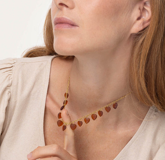 Vestopazzo RYG1009 collana pendenti cuori ambra scuro