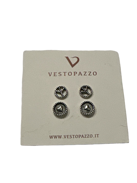 Vestopazzo 2paia orecchini bottoni pace&love LO80298